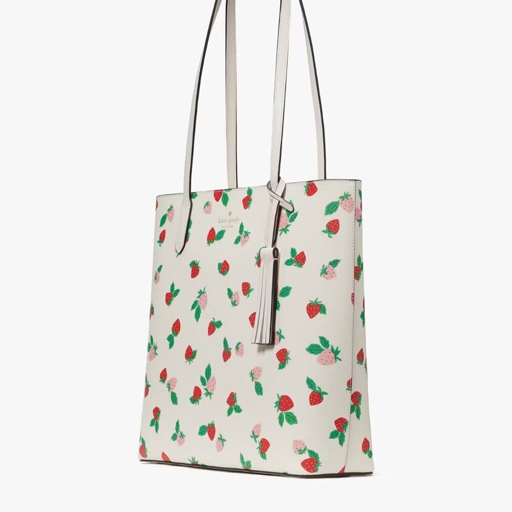 NWT Kate Spade Jana Tossed Strawberry Printed Tote/White/ Saffiano - Picture 7 of 11